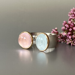 Ring "Tracy" - Silber & Gold - Aquamarin und Rosenquarz Bild 1