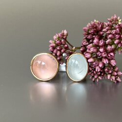 Ring "Tracy" - Silber & Gold - Aquamarin und Rosenquarz Bild 2