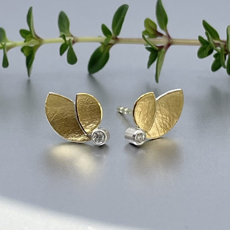 Blättchenohrstecker "Liva" - Gold & Silber - Diamant