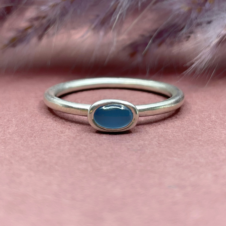 Ring "Mini" - 925 Silber mit Aquamarin Cabochon