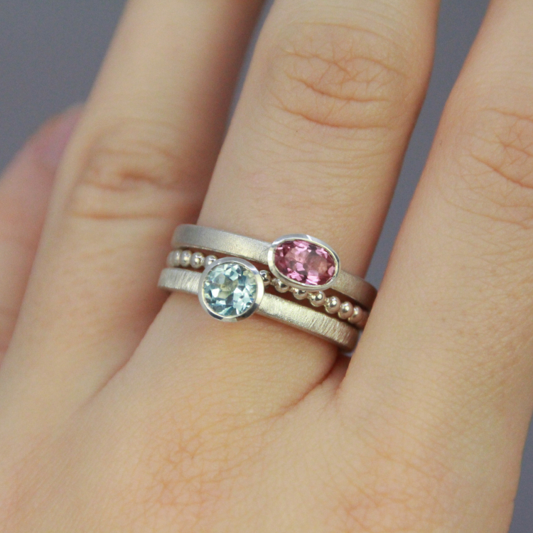 Ring "Maxi" - 925 Silber mit Topas blau Ringset Schmuckset Ringe aus SIlber mit rosa und blauen Stein