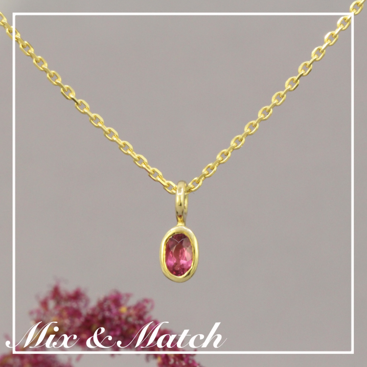 Anhänger "Mini" - 585 Gelbgold mit Turmalin rosa Handgefertigte Stapelringe und Vorsteckringe, kombiniert mit Anhänger und Halskette mit Turmalin aus der Goldschmiede Schmuckgefährten in Potsdam-Babelsberg
